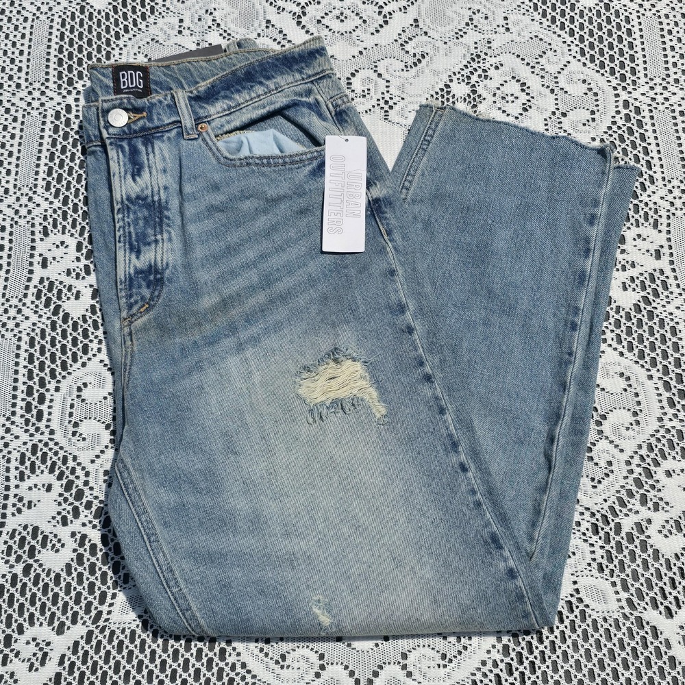 BDG Urban Outfitters Jeans Mens 30 Blue Slim Straight Distressed Raw Hem Denim